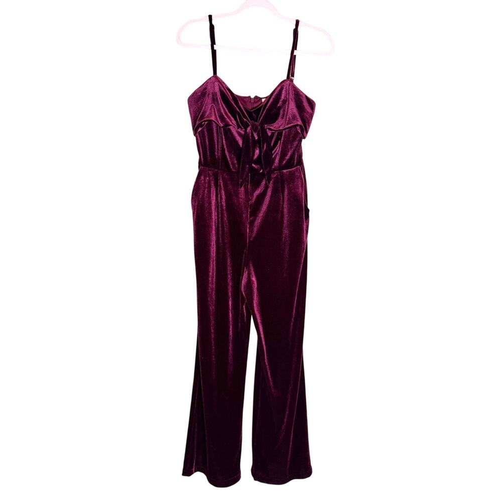Gianni Bini GB Velvet Bow Front Jumpsuit Burgundy Size Medium Velvet Velour